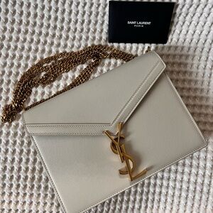 Saint Laurent Cream Gold Cassandra Bag